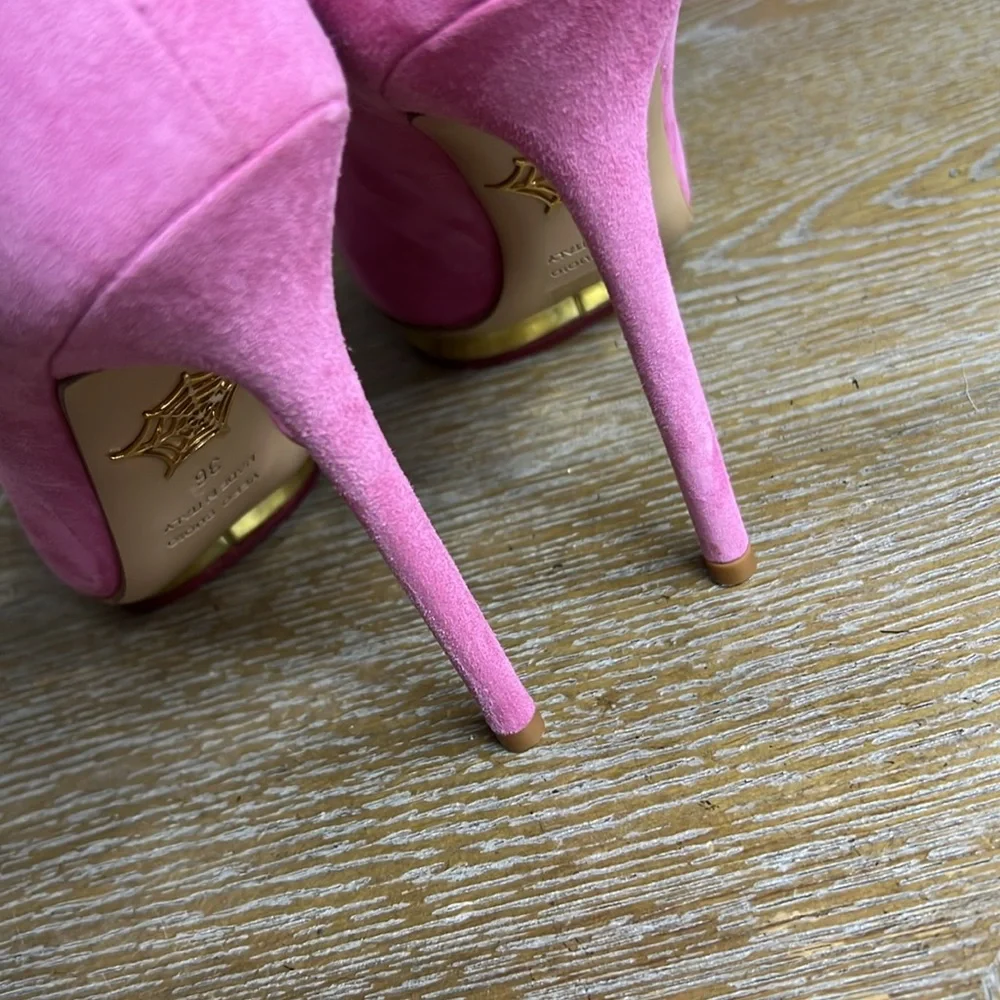 CHARLOTTE OLYMPIA Pink Suede Platform Dolly Heels 36
